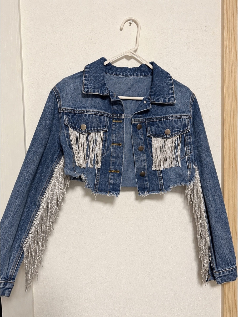 Cropped Denim Fringe Jacket ✨